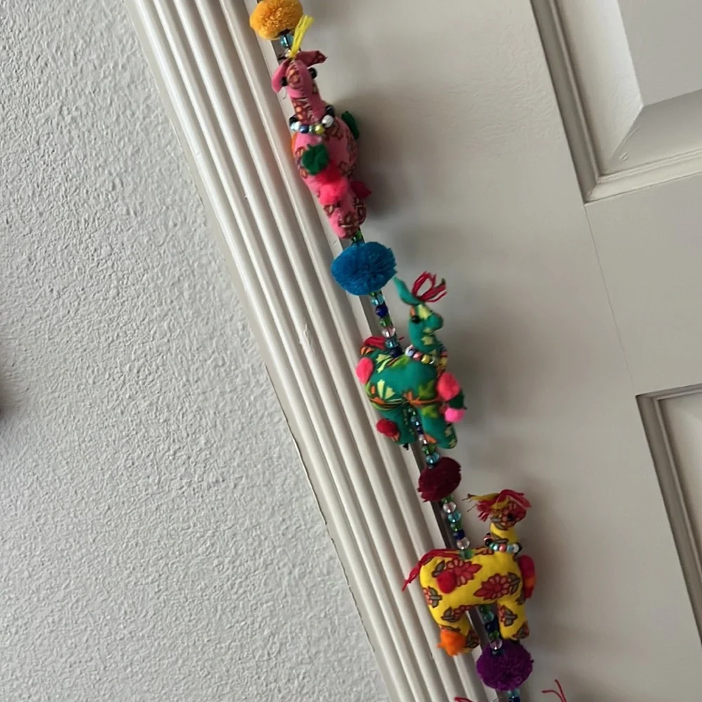 Nwt World Market beaded Llama hanging door bell garland decorative 33”